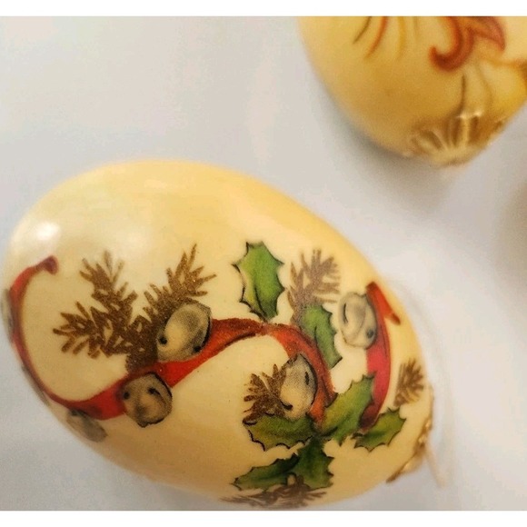 (6) Vtg Christmas Ornament Set REAL BLOWN EGG 1950s Decoupage Holiday Santa Snow - Picture 13 of 16